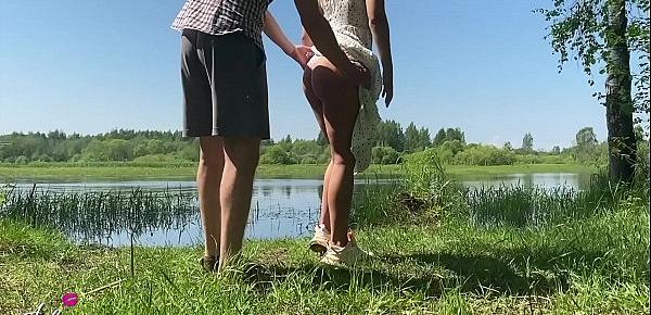  Passionate Sex of a Teen Amateur Couple by a Summer Lake Outdoor